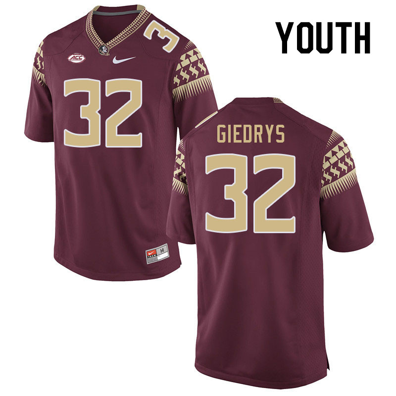 Youth #32 Jeremiah Giedrys Florida State Seminoles College Football Jerseys Stitched-Garnet